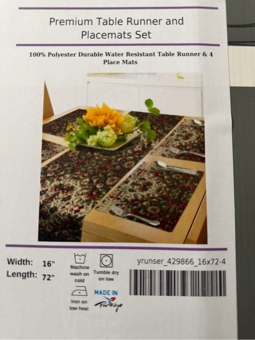 Premium Table Runner and Placemats Set - Floral Burgundy